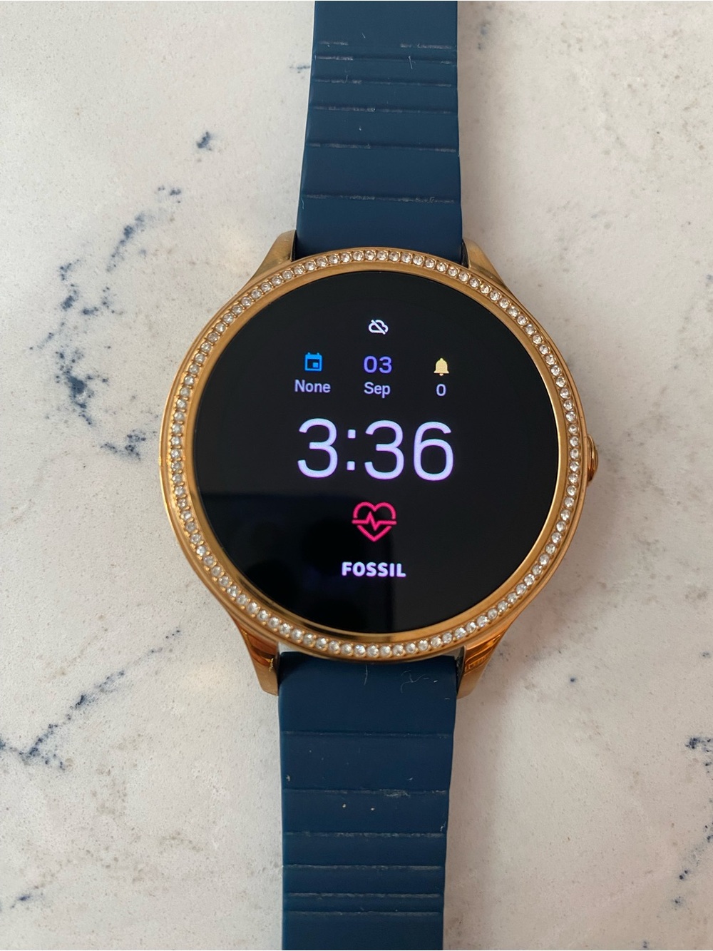 Fossil Rose Gold-Tone Smartwatch with Navy Blue Band